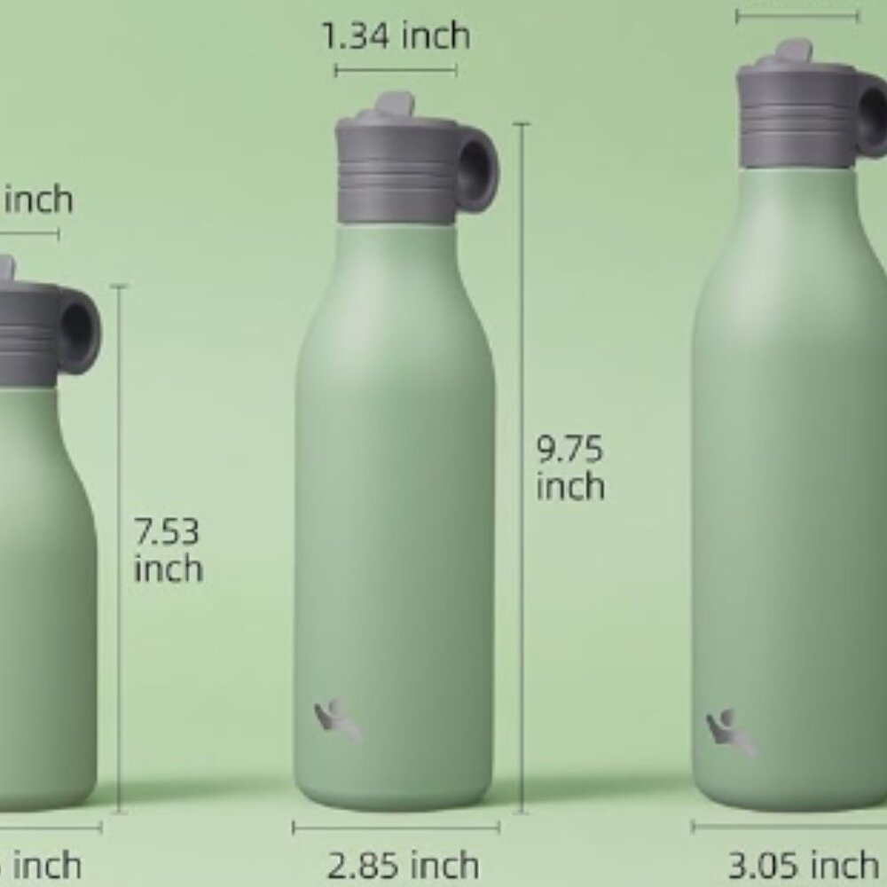 NEW 18oz Green Stainless Steel Bottle with Straws - Picture 2 of 4